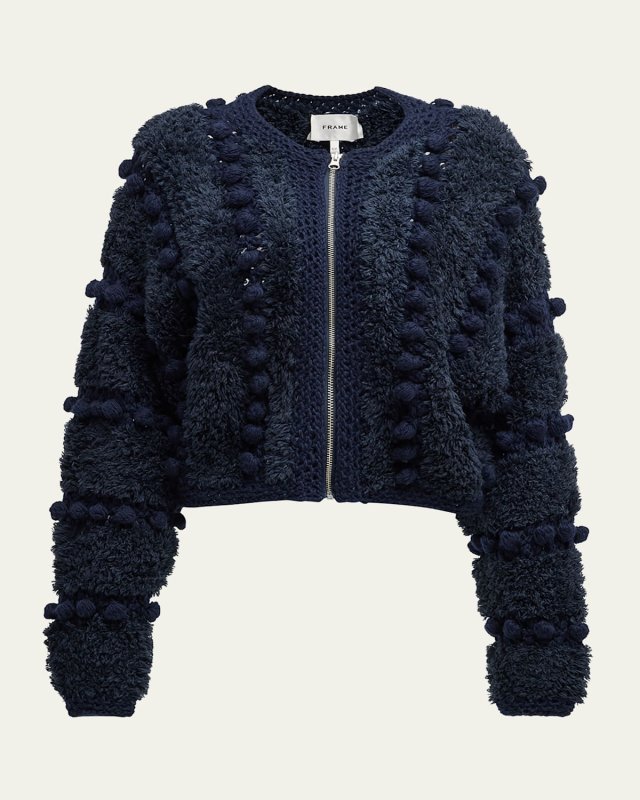 Zip-Front Pom Pom Cardigan